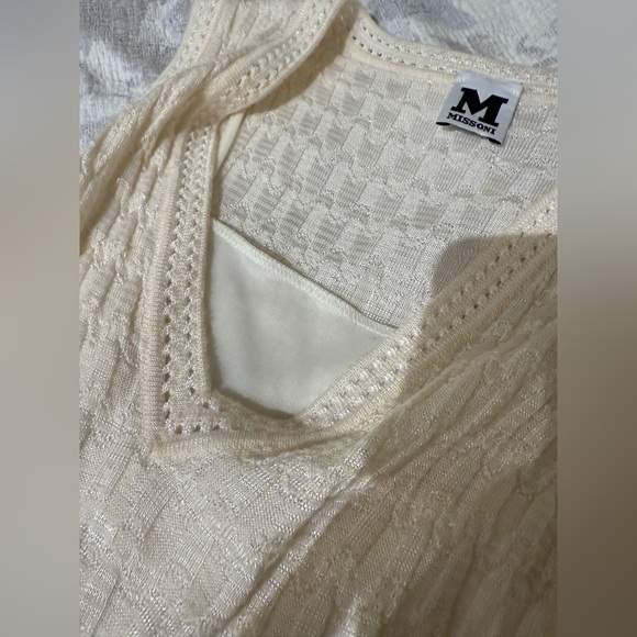 Missoni Designer Sleeveless V-Neck Knit Cream Mini Dress - Picture 7 of 7
